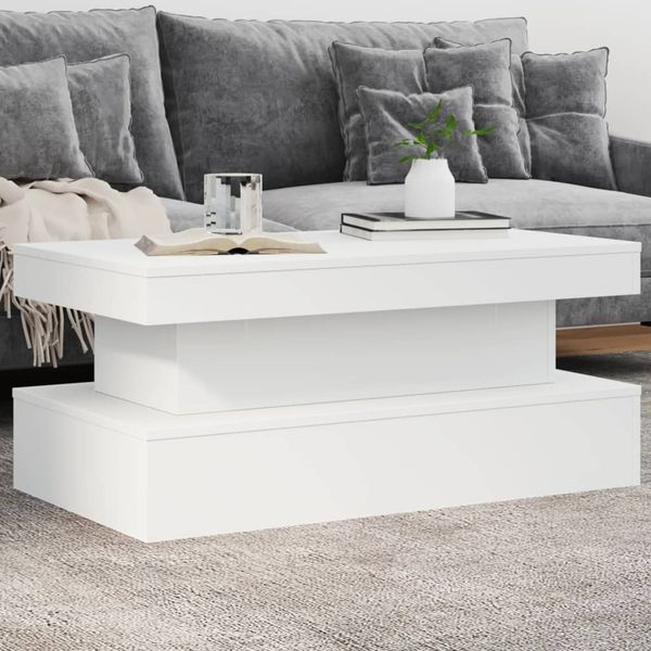 Konferenčný stolík vidaXL s LED svetlami biely 90x50x40 cm