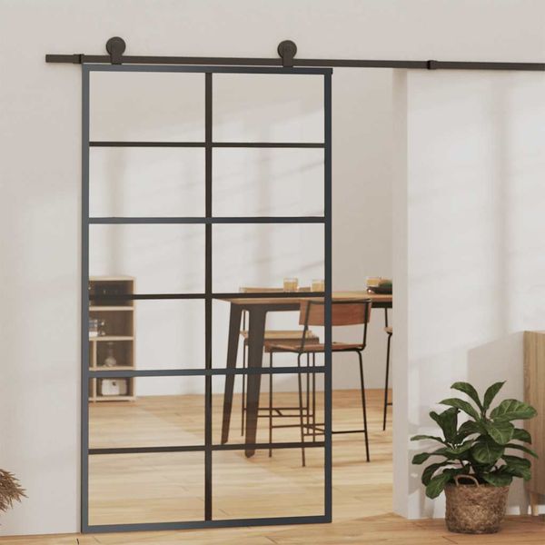 vidaXL Posuvné dvere ESG sklo a hliník 102x205 cm čierne