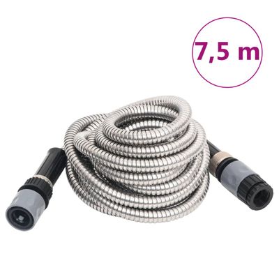 vidaXL Záhradná hadica s tryskou, strieborná 0,6" 7,5 m, oceľ