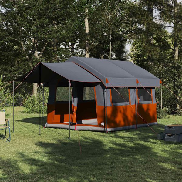 vidaXL Rodinný stan pre 4 osoby Šedá a oranžová 324 x 255 x 230 cm