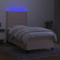 vidaXL Posteľ boxsping s matracom a LED krémová 100x200 cm látka