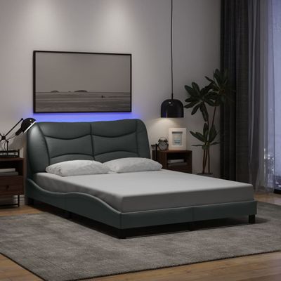 vidaXL Rám postele s LED bez matraca Hvar bledosivý 140x200 cm látka