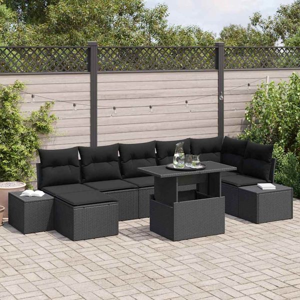 vidaXL Súprava záhradných pohoviek s úložiskom 8 pcs Čierna Poly ratan