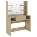 vidaXL Toaletný stolík s LED svetlami 100x40x135 cm MDF dubový
