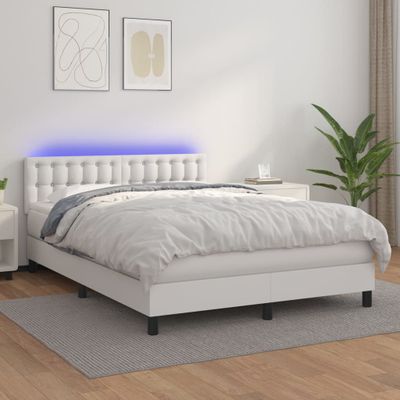 vidaXL Boxspring posteľ s matracom a LED biela 140x200 cm umelá koža