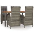 vidaXL 5-dielna záhradná jedálenská sada s podložkami sivá polyratan