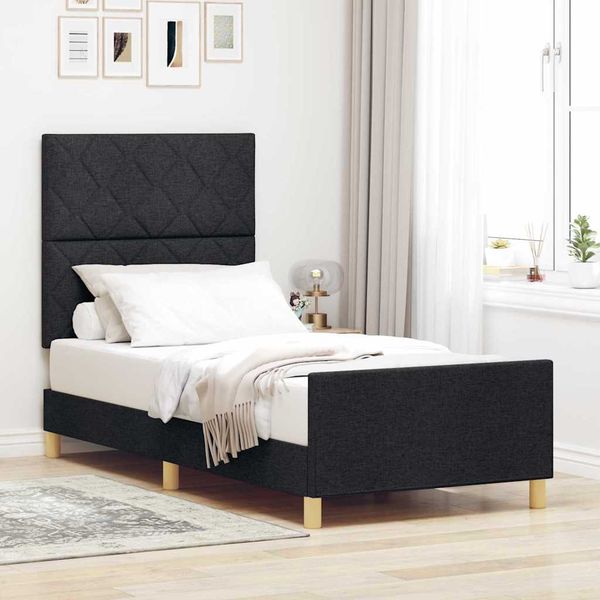 vidaXL Rám postele s čelnou doskou Čierna 100 x 200 cm látka