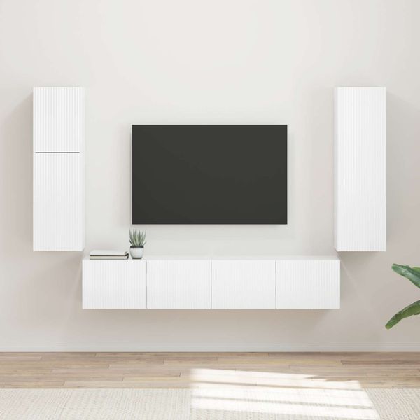 vidaXL Zostava TV skriniek 4 pcs Vysoký lesk bielej Kompozitné drevo