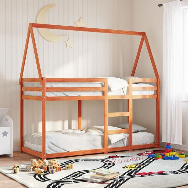 vidaXL Poschodová posteľ so strechou voskovohnedá 75x190 cm borovica