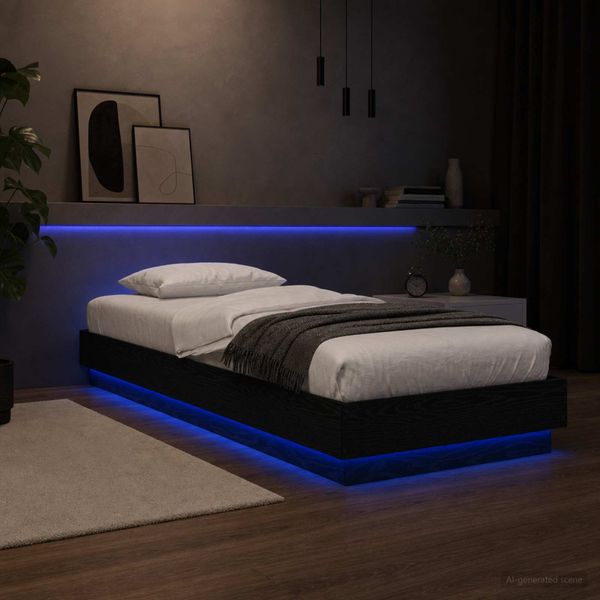 vidaXL Posteľový rám s LED Čierny dub 80 x 200 cm Kompozitné drevo