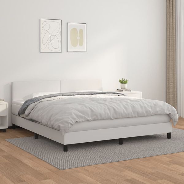 vidaXL Boxspring posteľ s matracom biela 180x200 cm umelá koža