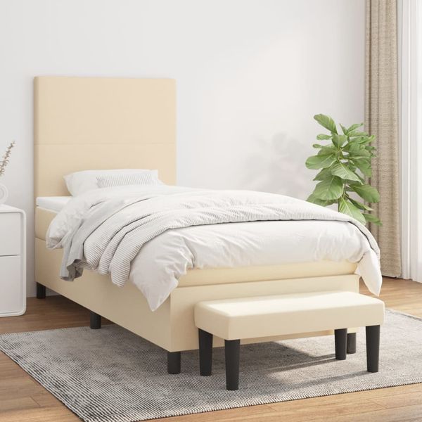 vidaXL Posteľný rám boxsping s matracom krémový 90x200 cm látka