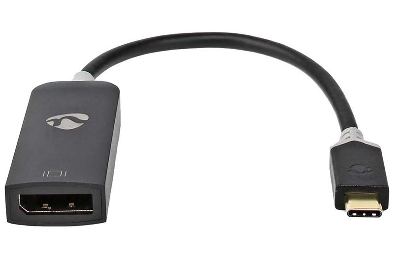 NEDIS kabelový adaptér USB 3.2 Gen 1/ USB-C zástrčka - DisplayPort zásuvka/ kulatý/ černý/ BOX/ 20cm Adaptér, USB-C (M) na DisplayPort (F), kulatý, cerný, 20cm