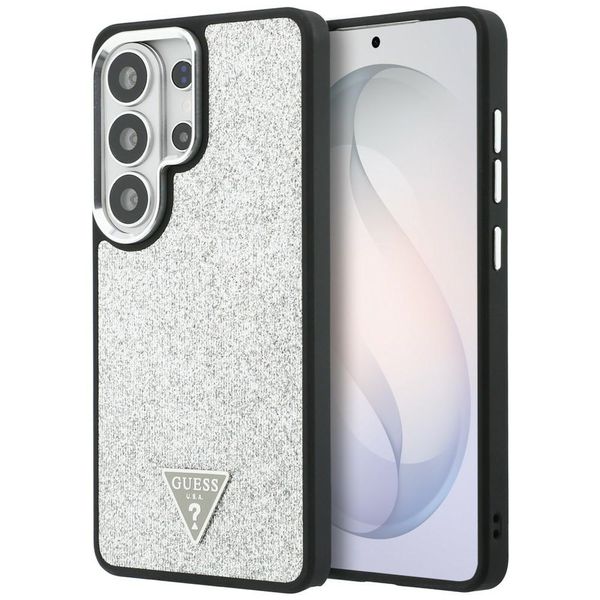 Puzdro Guess Fixed Glitter Triangle MagSafe pre Samsung Galaxy S26 Ultra strieborné
