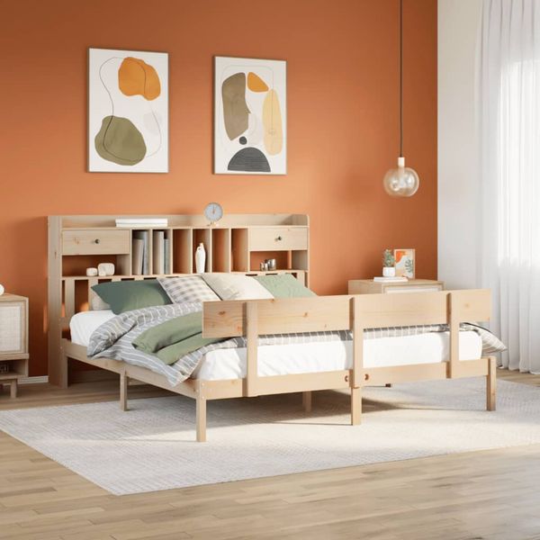 vidaXL Posteľ s knižnicou bez matraca 180x200 cm borovicový masív