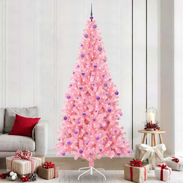 vidaXL Vianočný stromček s 300 LED-i so stojanom Ružová 240 cm PVC
