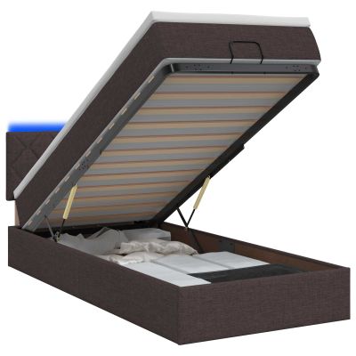 vidaXL Ottoman posteľ s matracom a LED Tmavohnedá 90 x 200 cm Látka