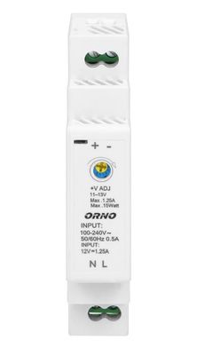 Napájací zdroj ORNO OR-PSU-1642, 12V/1,25A, 15W, na DIN lištu, regulovateľný Napájací zdroj ORNO OR-PSU-1642, 12V/1,25A, 15W, na DIN lištu, regulovateľný