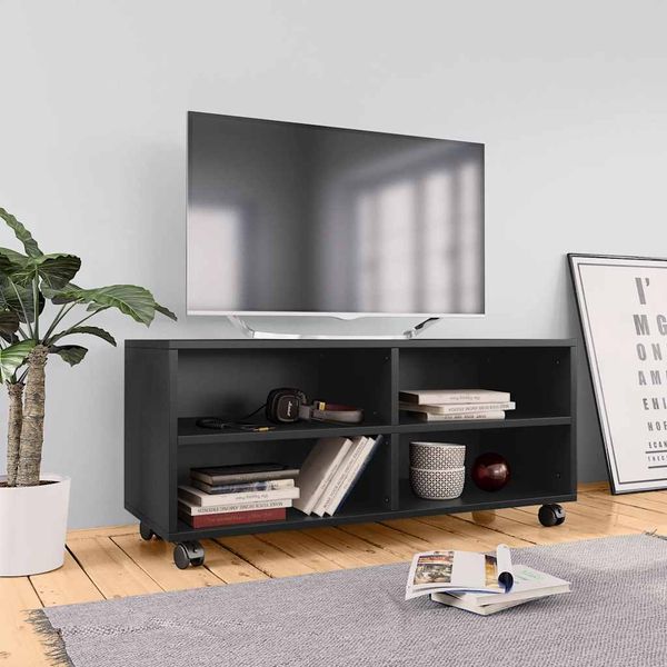 vidaXL TV skrinka s kolieskami, čierna 90x35x35 cm, kompozitné drevo