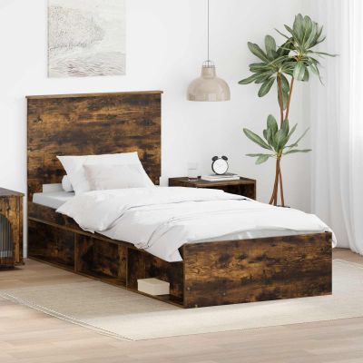 vidaXL Rám postele Dymová dub 90 x 190 cm Masívne borovicové drevo