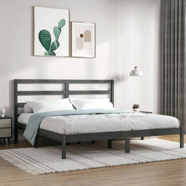 vidaXL Rám postele sivý borovicový masív 200x200 cm