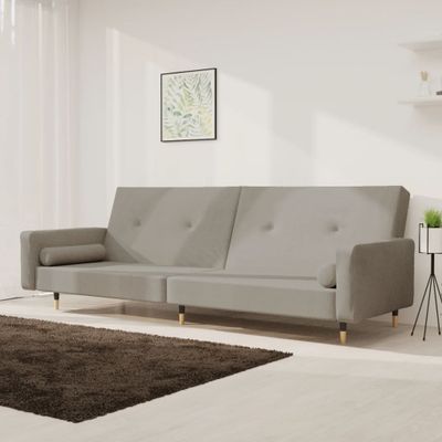vidaXL 2-miestna rozkladacia pohovka s 2 vankúšmi bledosivá zamatová