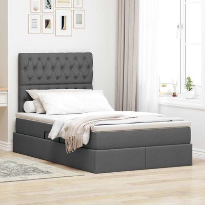 vidaXL LED úložná posteľ s matracom Tmavosivá 120 x 190 cm Látka