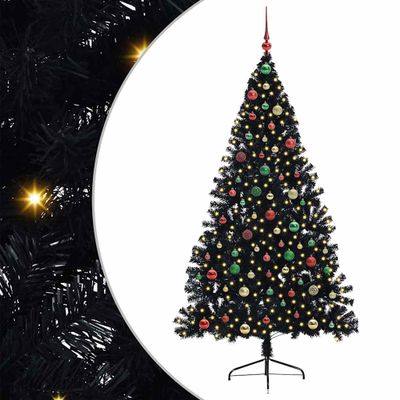 vidaXL Umelý predsvietený vianočný stromček Čierna 180 cm PVC