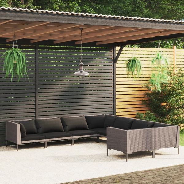 vidaXL 8-dielna záhradná sedacia súprava a vankúše tmavosivá polyratan