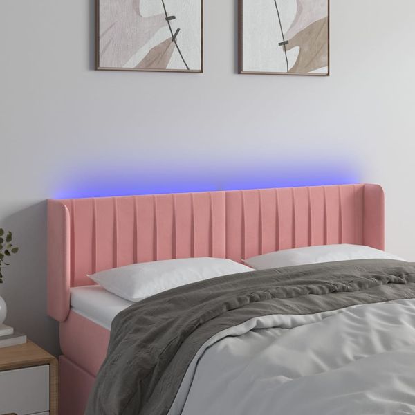 vidaXL Čelo postele s LED ružové 147x16x78/88 cm zamat