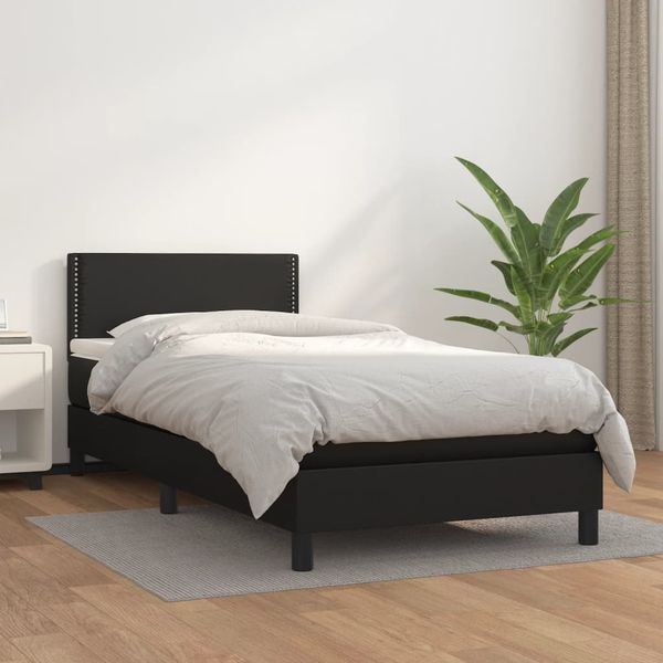 vidaXL Boxspring posteľ s matracom čierna 90x200 cm umelá koža