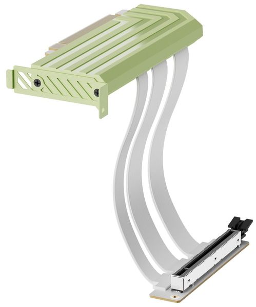 HYTE Riser PCI-E 5.0 / Matcha Milk / barevný kryt / Délka: 200mm Kabel, pro VGA, PCIe 5.0 x16, 64GB/s, 30AWG, EMI stínení, 200mm, bílý kabel, zelený kryt