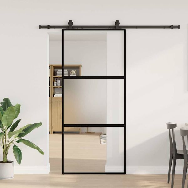 vidaXL Posuvné dvere s kovaním čierne 90x205 cm tvrdené sklo