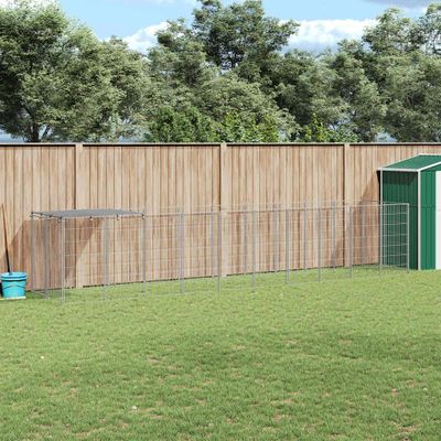vidaXL Koterec pre psy strieborný 6,05 m² oceľ