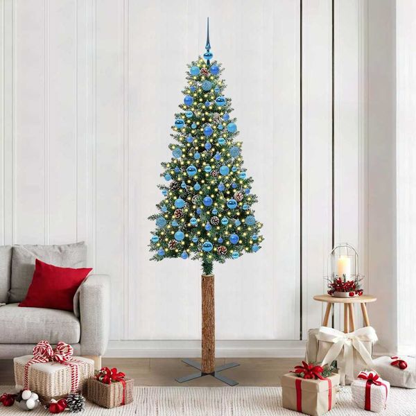 vidaXL Úzky vianočný stromček s 300 LED-i so stojanom Zelená 210 cm