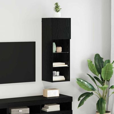 vidaXL Nástenný TV kabinet s LED Nástenný Čierny dub 30,5 x 30 x 90 cm