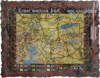 Mapa Temného dominia Ruel a okolních zemí