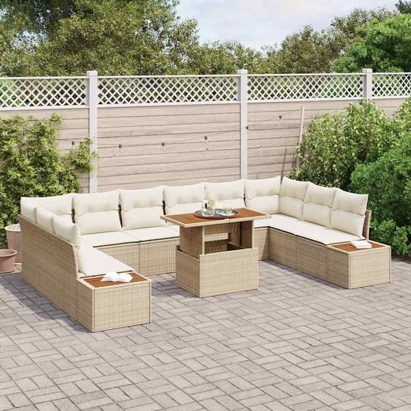 vidaXL Záhradný jedálenský set s vankúšom 11 pcs Béžová a krémová