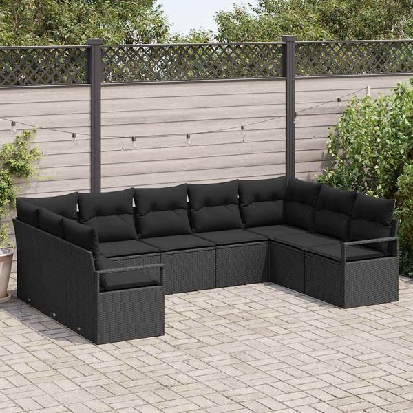 vidaXL Súprava záhradných pohoviek s vankúšom 9 pcs Čierna polyratan