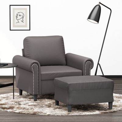 VidaXL Kreslo s podnožkou sivé 60 cm umelá koža