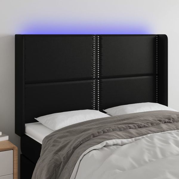vidaXL Čelo postele s LED čierne 147x16x118/128 cm umelá koža