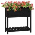 vidaXL Kvetináč s policou čierny 82,5x34,5x81 cm masívna borovica