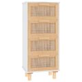 vidaXL Komoda biela 40x30x90 cm masívna borovica a prírodný ratan