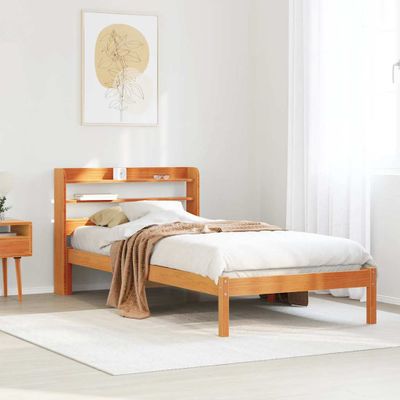 vidaXL Posteľný rám s čelom voskovo hnedý 75x190 cm borovicový masív