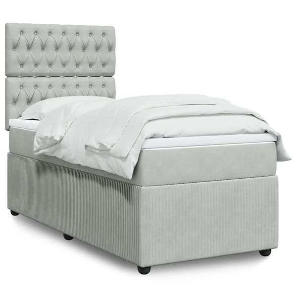 vidaXL Posteľný rám boxsping s matracom bledosivý 100x200 cm zamat
