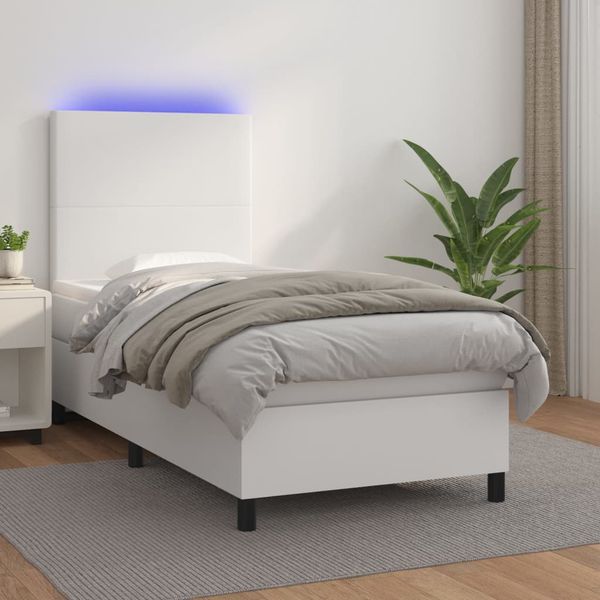 vidaXL Boxspring posteľ s matracom a LED biela 100x200 cm umelá koža