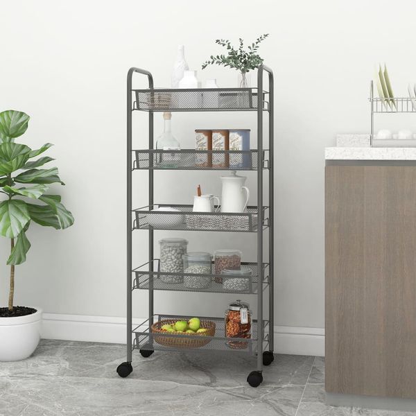vidaXL Kuchynský vozík s 5 poschodiami sivý 46x26x105 cm železný