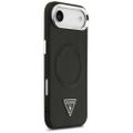 Puzdro Guess Case Magsafe PU Leather Case s trojuholníkovým logom a strieborným kovovým rámom fotoaparátu pre iPhone 17 Air čierne