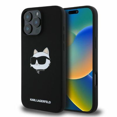 Puzdro Karl Lagerfeld pre iPhone 16 Pro 6,3" KLHMP16LSCHPPLK čierny tvrdý obal Silikón Choupette Head Print MagSafe