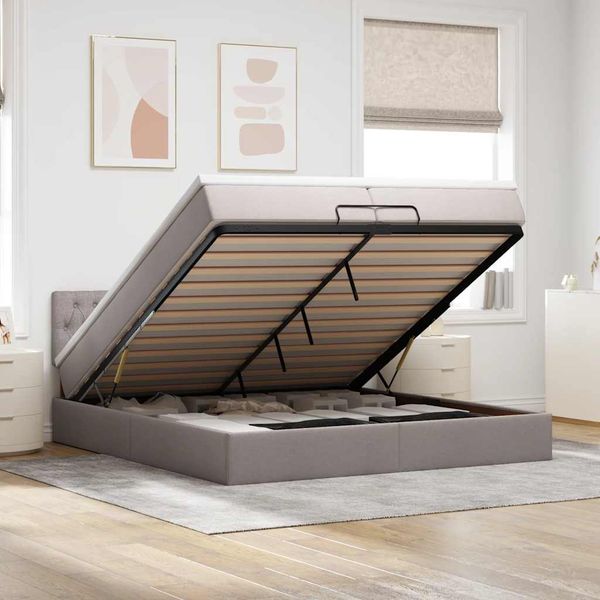 vidaXL Osmanská posteľ s matracom Taupe 200x200 cm Látka